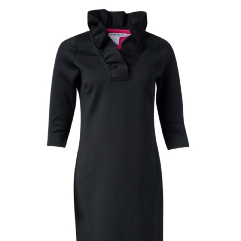 Black sleek ruffle collared Gretchen Scott dress
